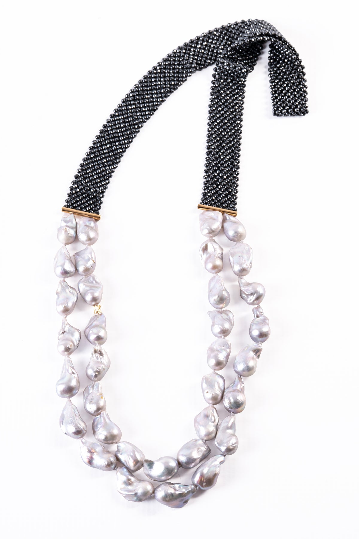 Long Double Strand Baroque Pearl & Hematite Necklace