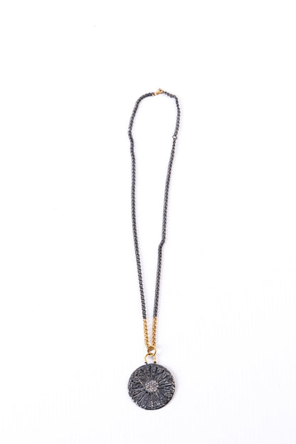 Sand Dollar Silver & Gold Pendant with White Sapphires