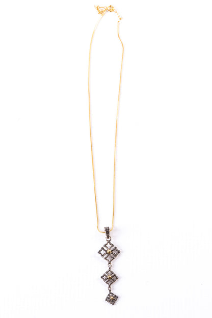 Triple Drop Pendant Necklace in Oxidized Sterling Silver & 14k Gold