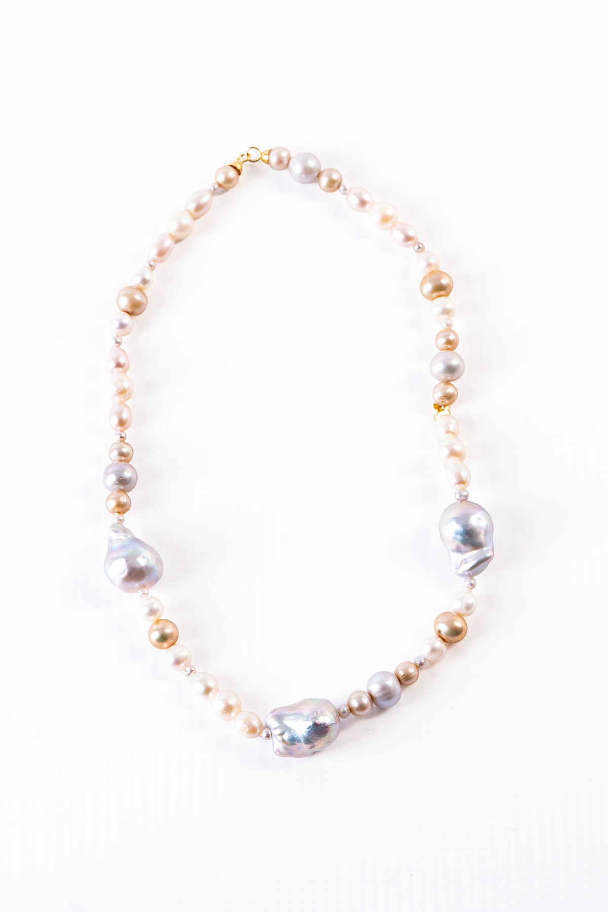 Mixed Color Freshwater & Baroque Pearl Necklace, 18k Gold
