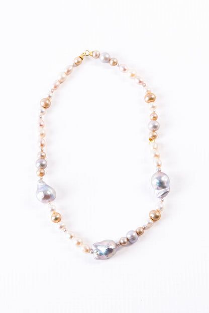 Mixed Color Freshwater & Baroque Pearl Necklace, 18k Gold