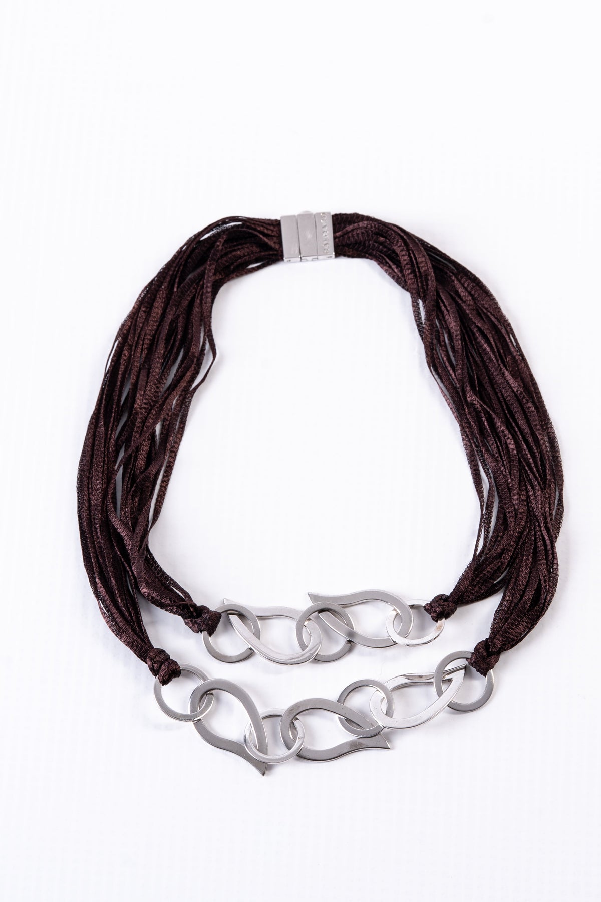 Double Drop Brown Sterling Silver Thread Necklace