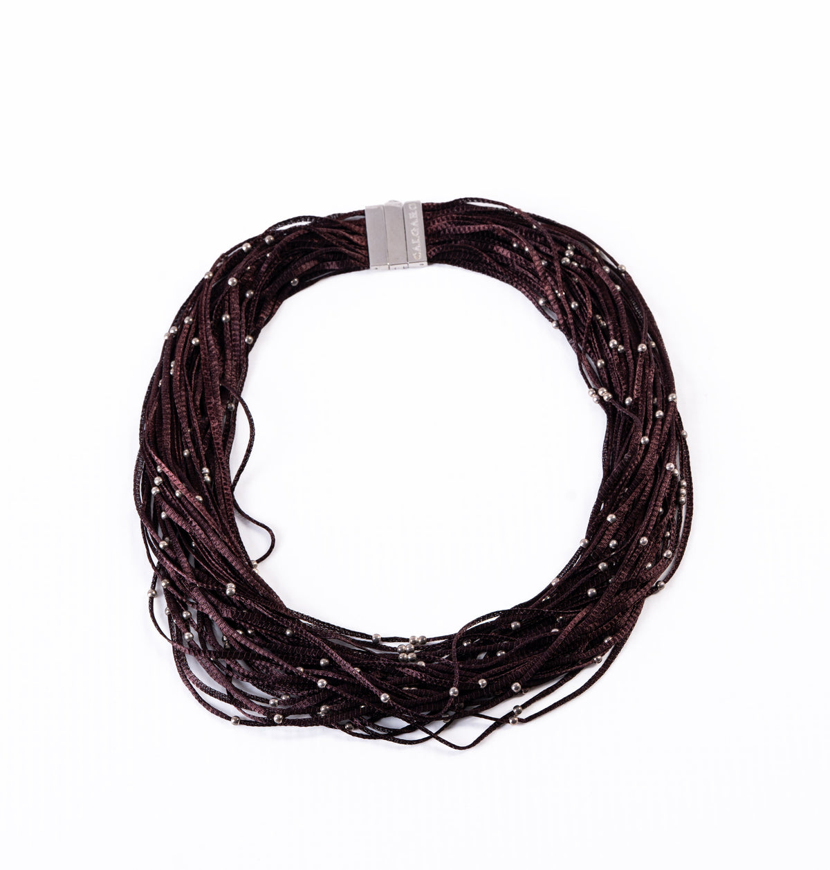Beaded Brown Sterling Silver Thread Necklace