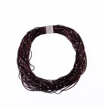 Beaded Brown Sterling Silver Thread Necklace