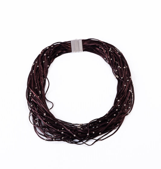 Beaded Brown Sterling Silver Thread Necklace