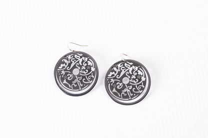 Oxidized Sterling Silver Filigree Circle Drop Earrings