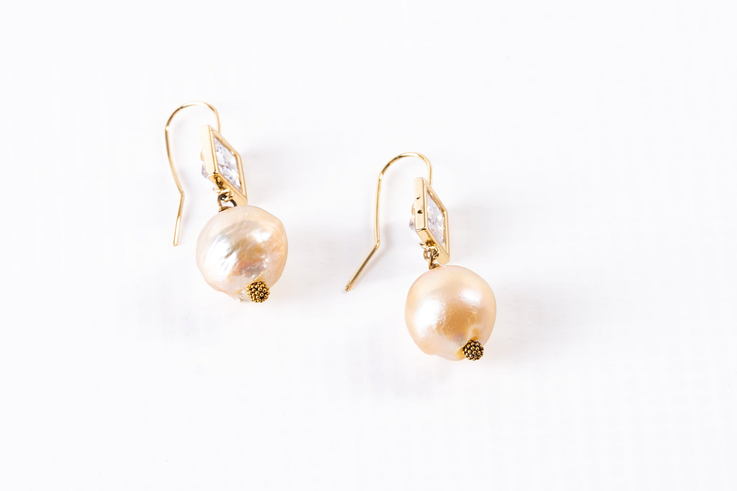 Pink Edison Pearl & Crystal Drop Earring, 14k Gold