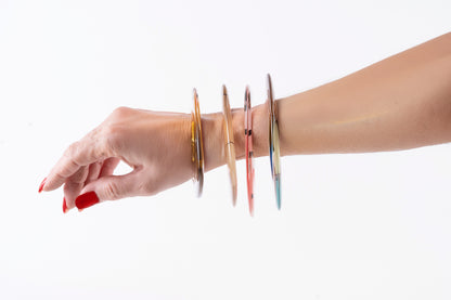 Navy, Caramel & Mint Abstract Acrylic Flat Bangle