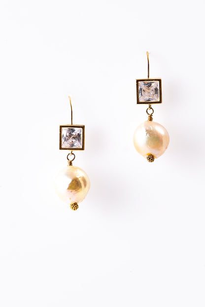 Pink Edison Pearl & Crystal Drop Earring, 14k Gold