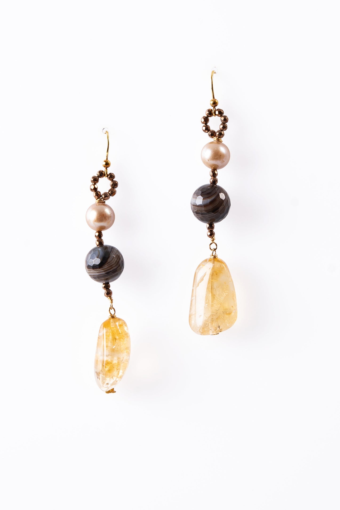 Citrine, Agate & Pearl Drop Earring, 18k Gold