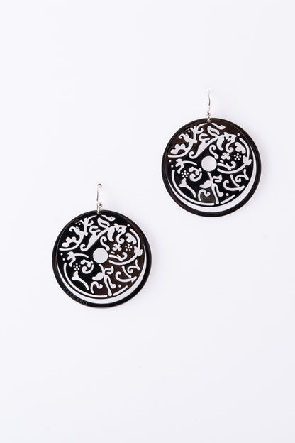 Oxidized Sterling Silver Filigree Circle Drop Earrings