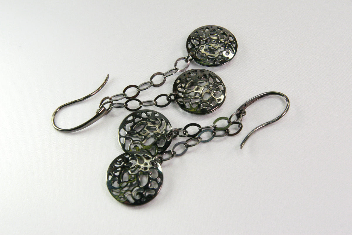 Dark Rhodium Sterling Silver Filigree Drop Earring