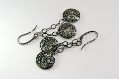 Dark Rhodium Sterling Silver Filigree Drop Earring