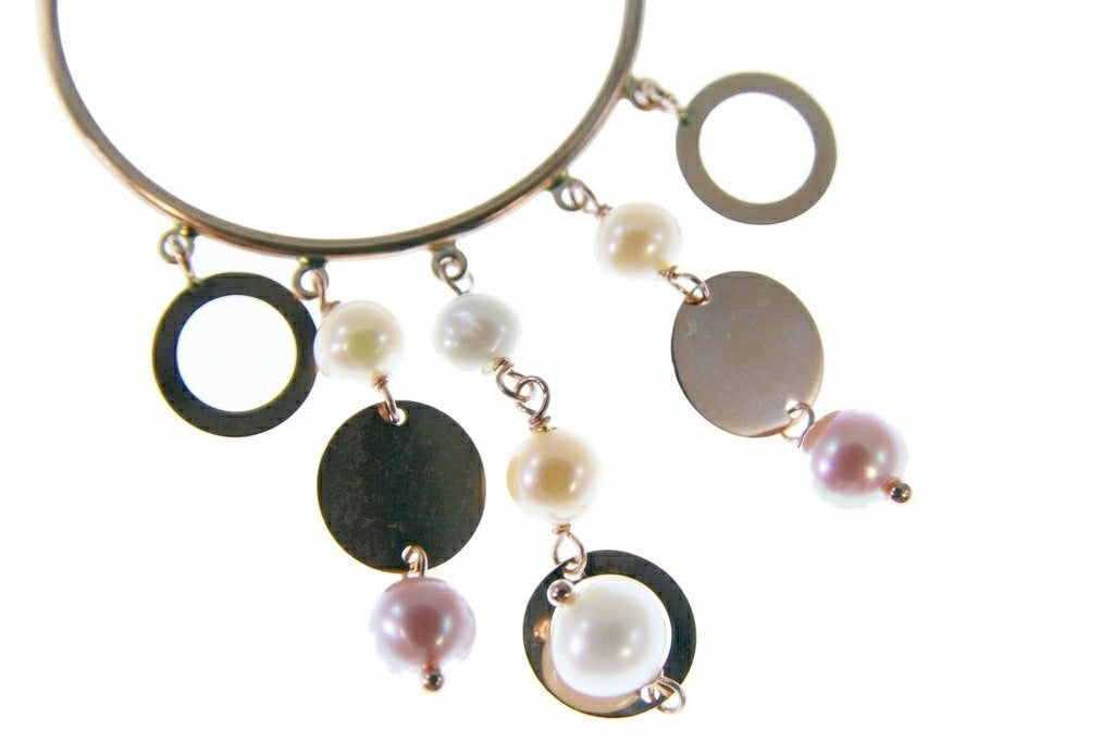Pink & White Pearl Charm Hoop Earring, 18k Gold view 2