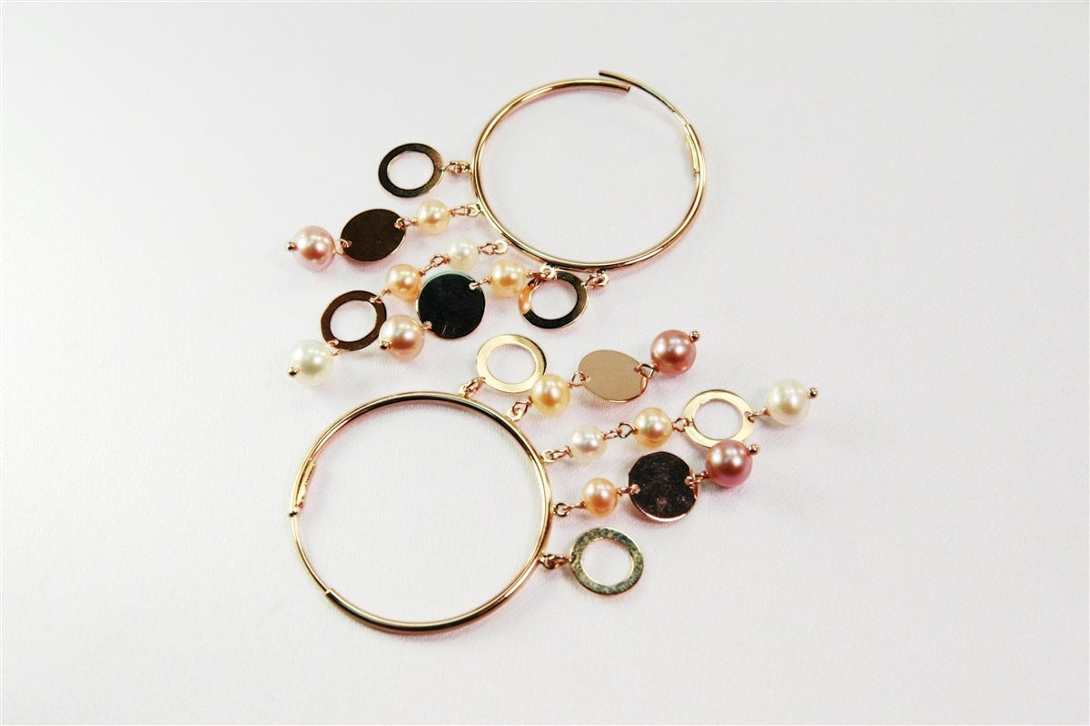 Pink & White Pearl Charm Hoop Earring, 18k Gold view 3