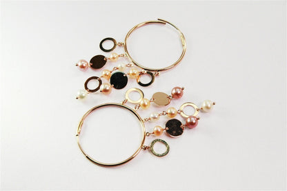 Pink & White Pearl Charm Hoop Earring, 18k Gold view 3