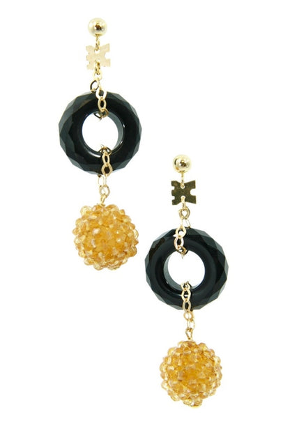 Citrine & Onyx Drop Earring, 18k Gold