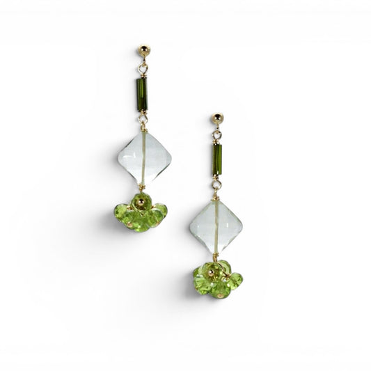 Peridot, Praisiolite & Tourmaline Drop Earrings