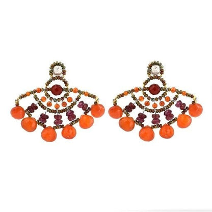 Orange Carnelian & Red Garnet Fan Earring by Ziio