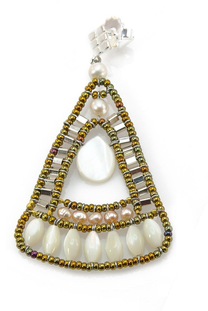 Mother of Pearl & Silver Bead Drop Earrings by Ziio view 2