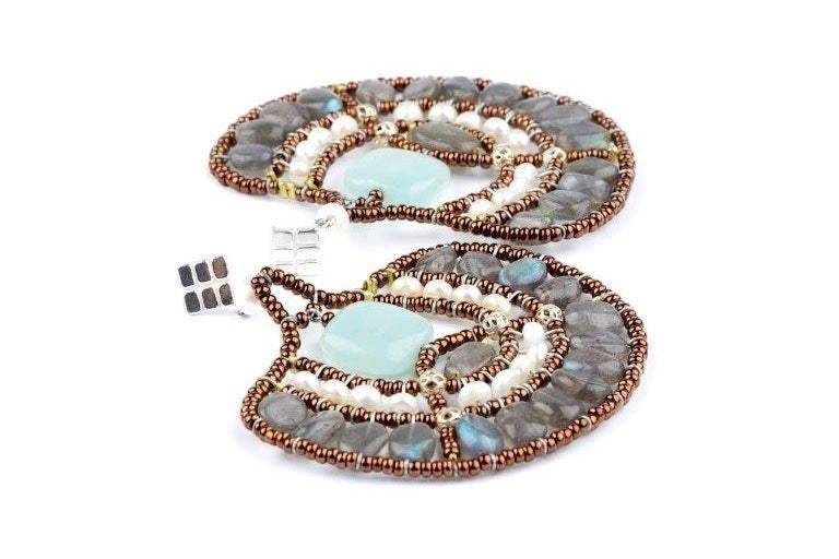 Ziio's Peacock Earring in Labradorite, Amazonite & White Pearl