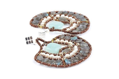 Ziio's Peacock Earring in Labradorite, Amazonite & White Pearl