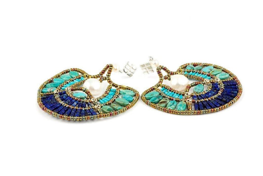 Ziio's Peacock Earring in Lapis, Tourquoise & Pearl