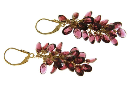 Red Garnet Gemstone Cluster Drop Earrings, 14k view 2