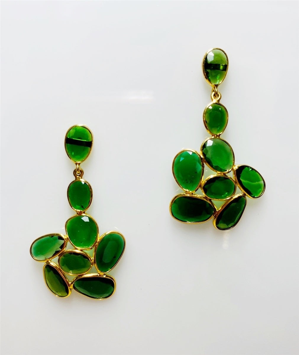 Green Tsavorite Garnet Earrings, 18k Yellow Gold