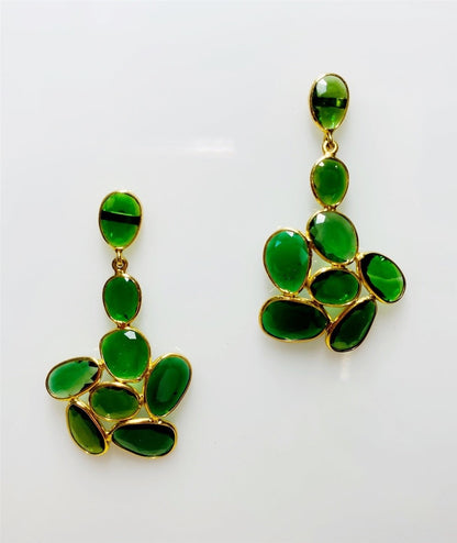 Green Tsavorite Garnet Earrings, 18k Yellow Gold