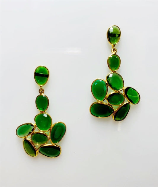 Green Tsavorite Garnet Earrings, 18k Yellow Gold