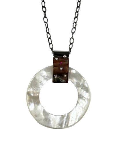 Long Mother of Pearl Pendant Necklace with Gemstones
