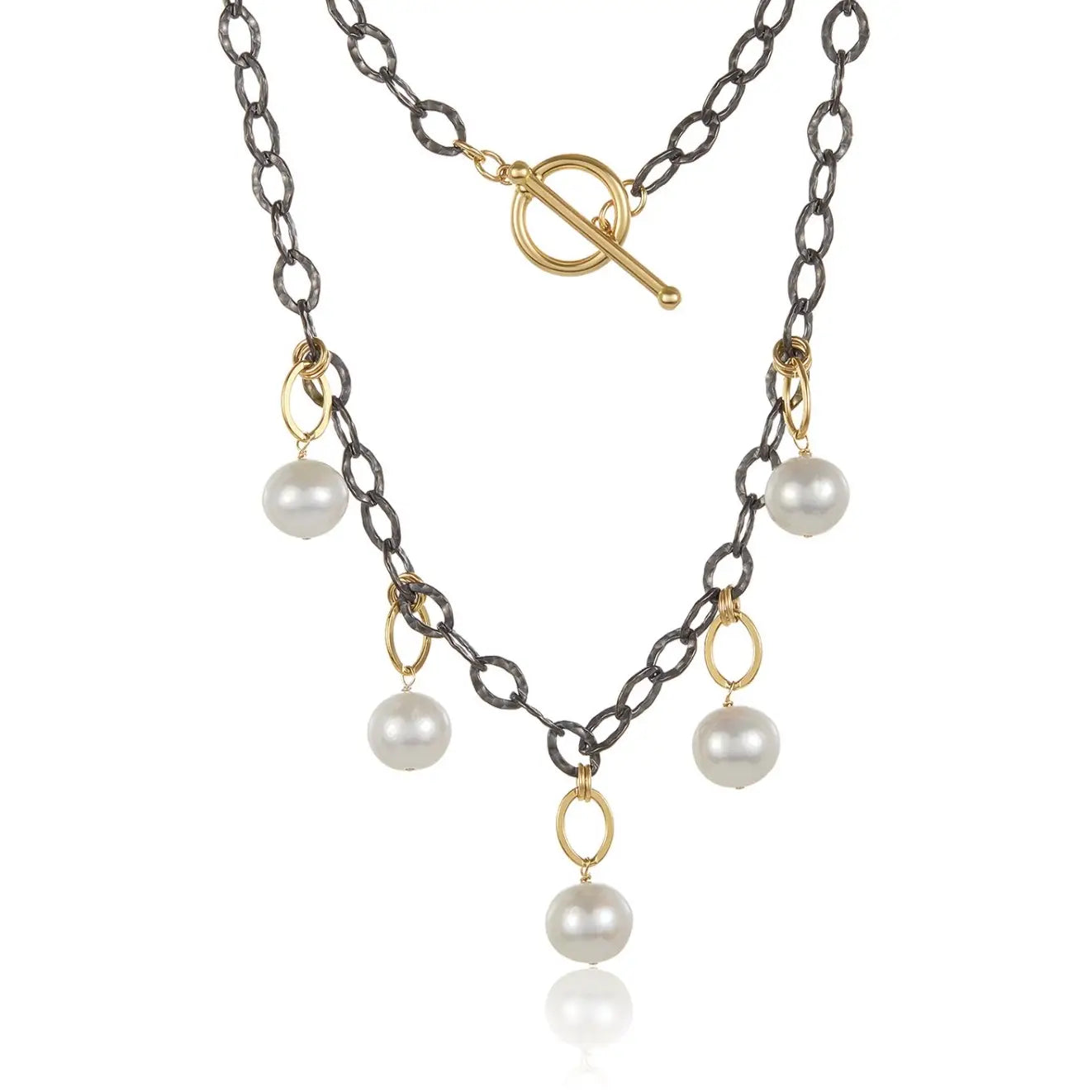 Xian Pearl Charm Necklace in two tone Sterling Silver