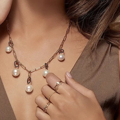 Xian Pearl Charm Necklace in two tone Sterling Silver view 2