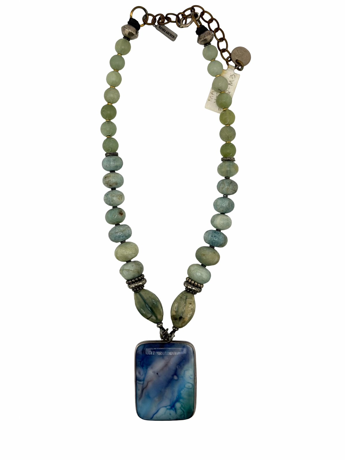 Aquamarine Quartz & Jade Pendant Necklace by Masha Archer