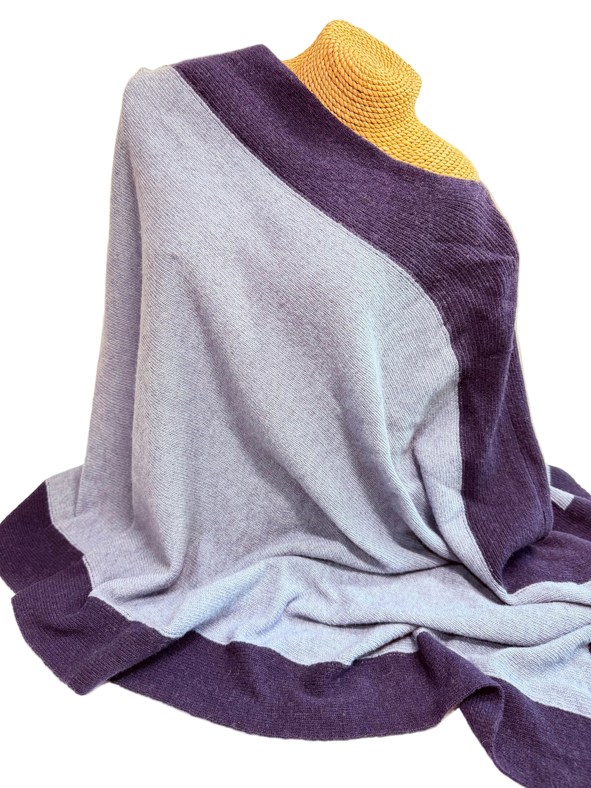 “Edgy” Roma Poncho, Cashmere Blend, Heather Blue with Navy Edge