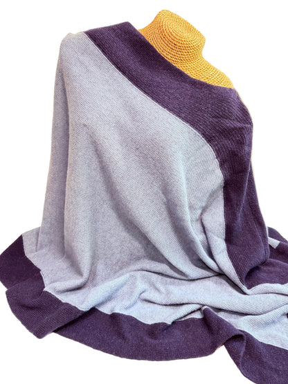 “Edgy” Roma Poncho, Cashmere Blend, Heather Blue with Navy Edge