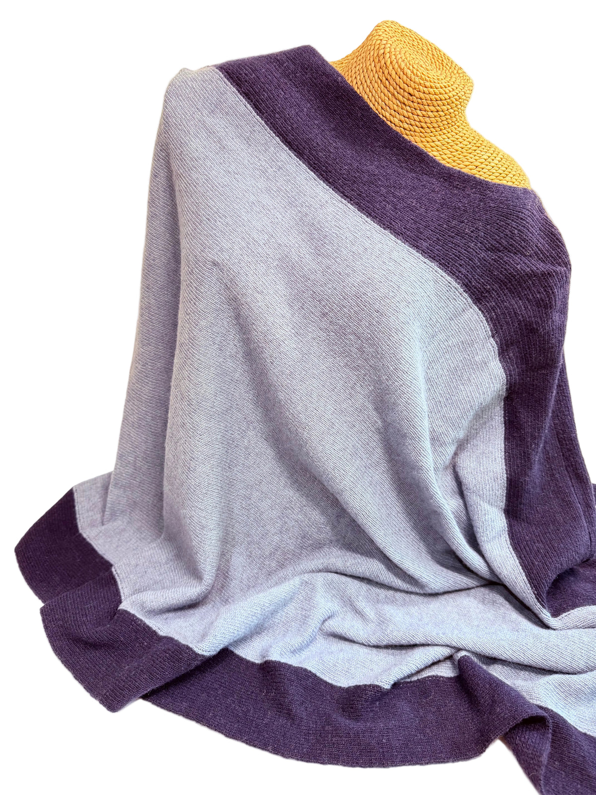 “Edgy” Roma Poncho, Cashmere Blend, Heather Blue with Navy Edge