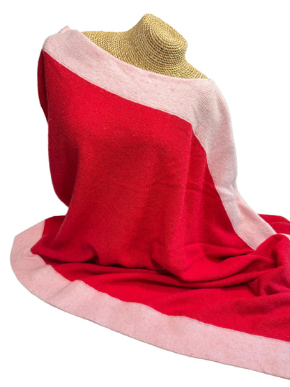 “Edgy” Roma Poncho, Cashmere Blend, Red with Pink Edge