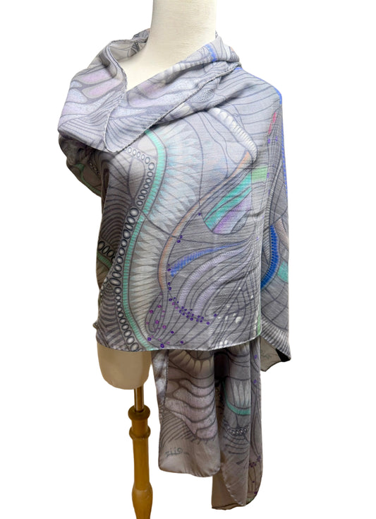 Ziio Grey Jungle Print Shawl, 100% Cashmere