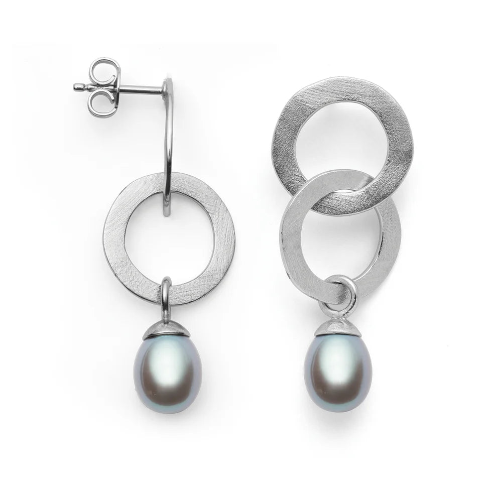 Sterling Silver & Grey Pearl Drop Earring