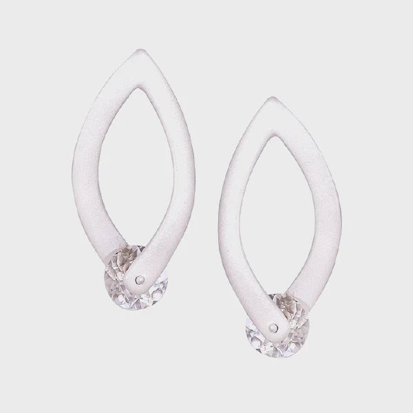 Long White Topaz Drop Earrings in Brushed Sterling