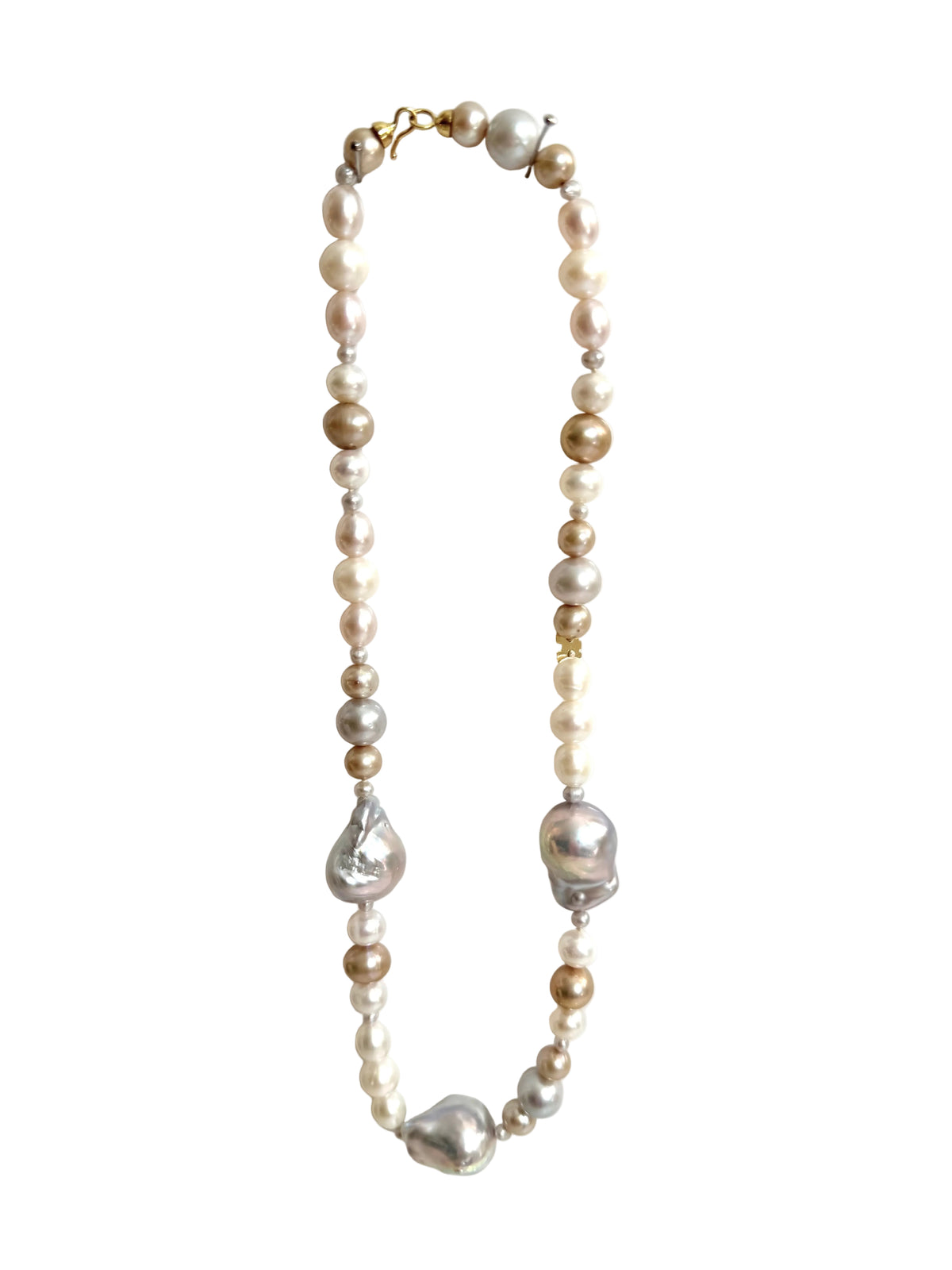 Mixed Color Freshwater & Baroque Pearl Necklace, 18k Gold