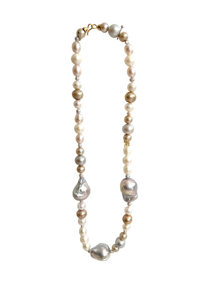 Mixed Color Freshwater & Baroque Pearl Necklace, 18k Gold