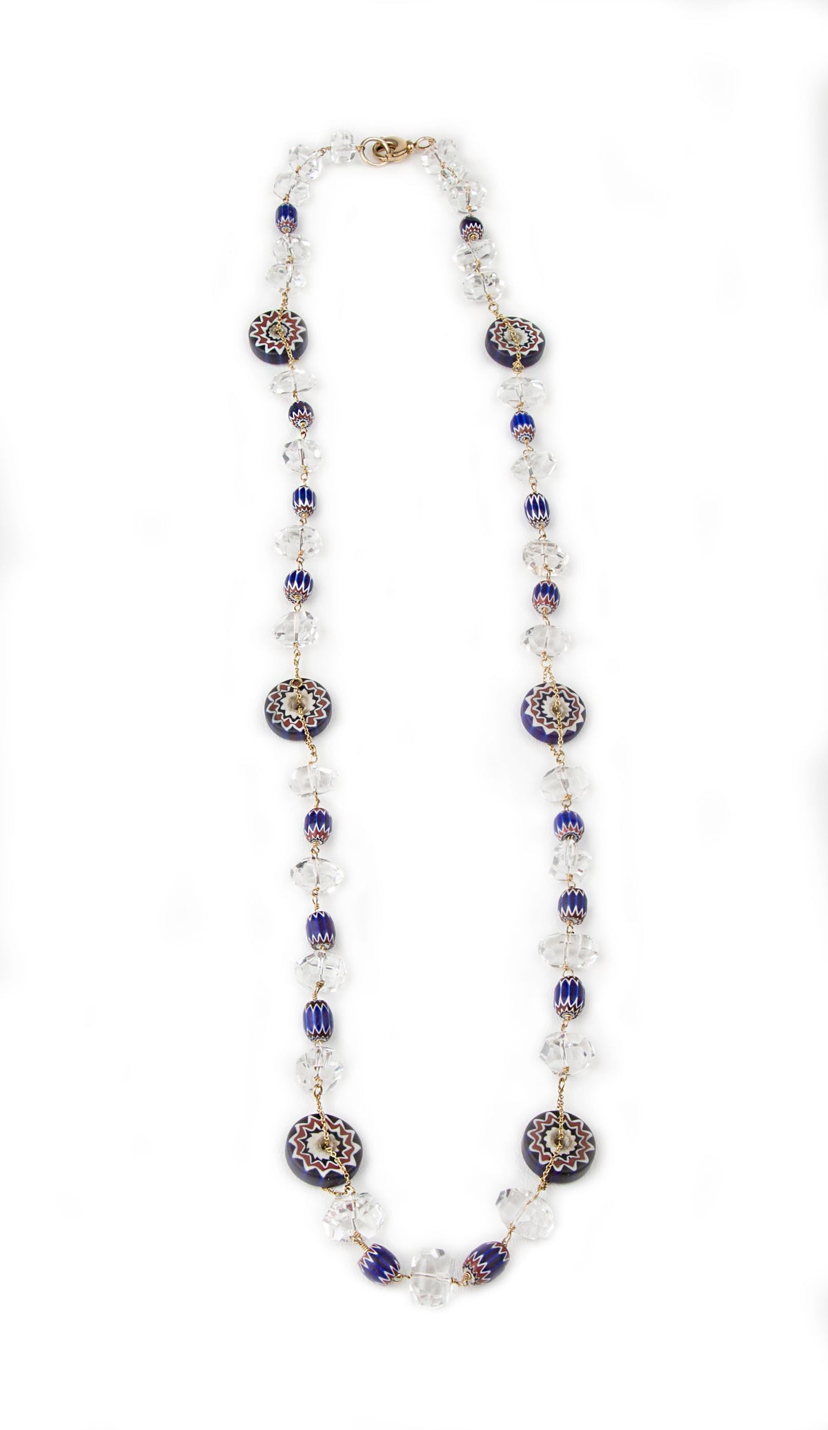 Long Crystal & Murano Glass Necklace, Sterling Silver