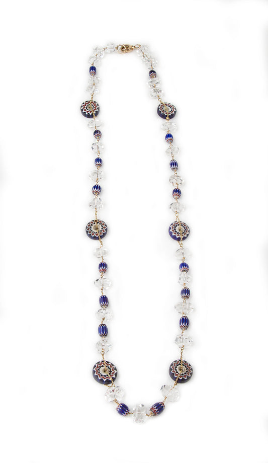 Long Crystal & Murano Glass Necklace, Sterling Silver
