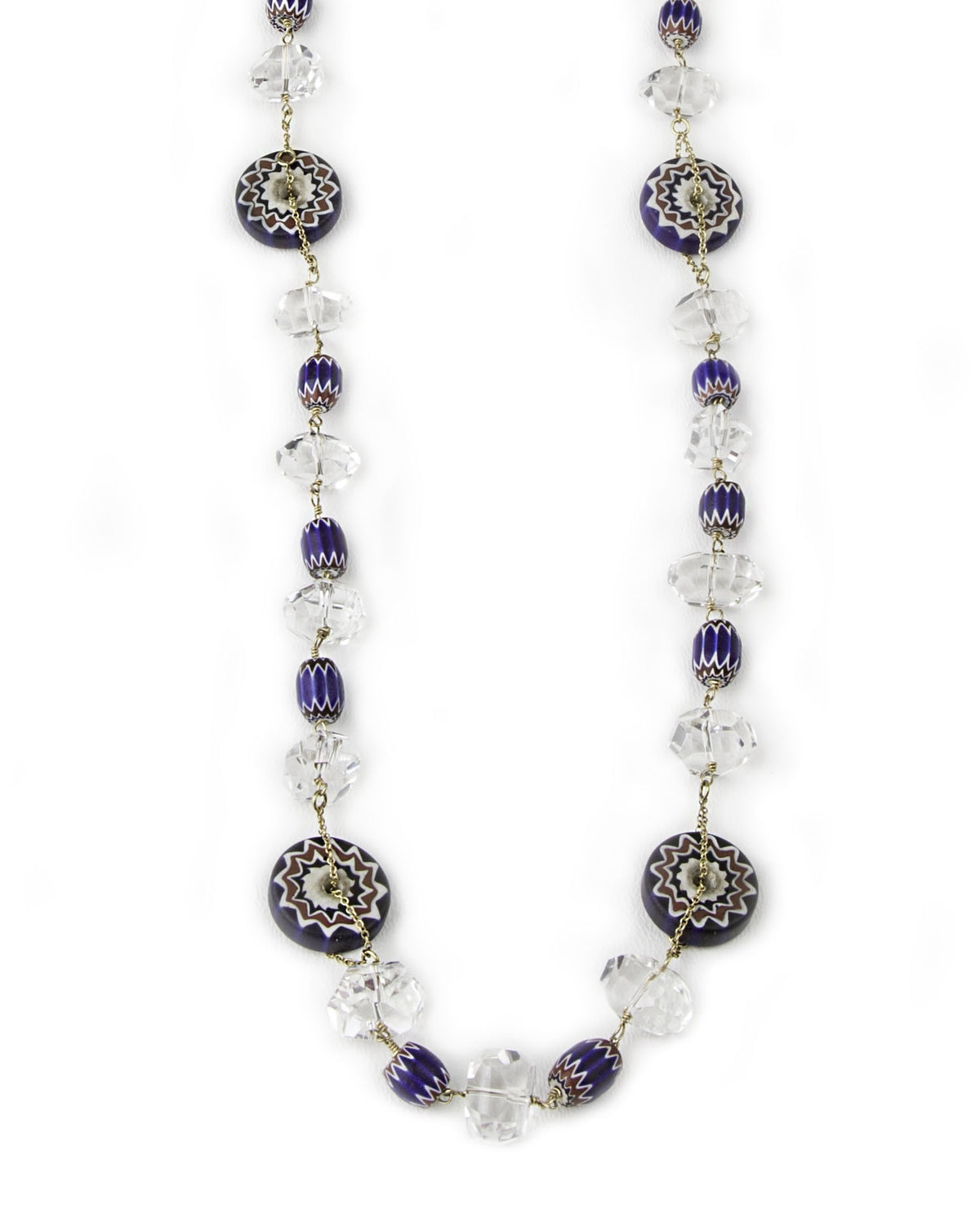 Long Crystal & Murano Glass Necklace, Sterling Silver