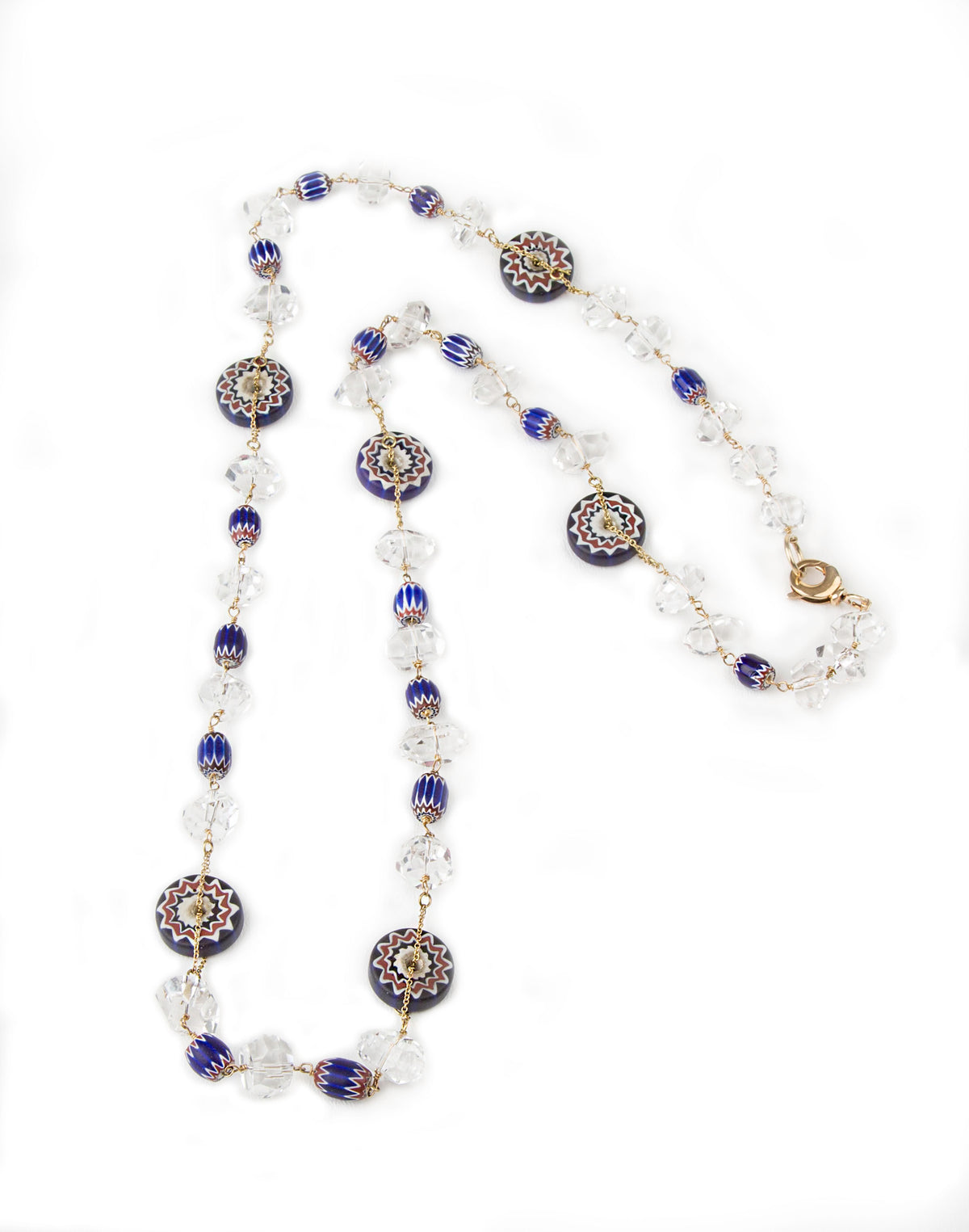 Long Crystal & Murano Glass Necklace, Sterling Silver