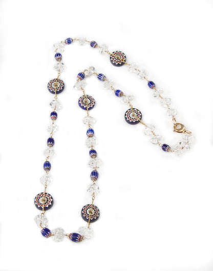 Long Crystal & Murano Glass Necklace, Sterling Silver