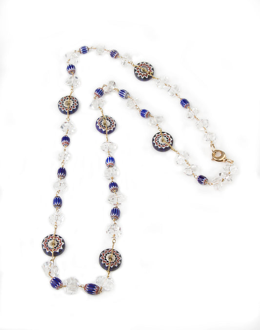 Long Crystal & Murano Glass Necklace, Sterling Silver